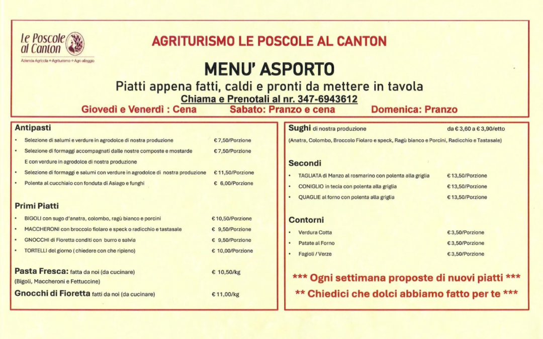 Nuovo Menù Asporto