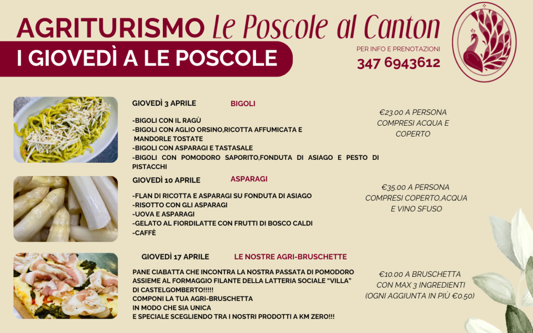 Aprile 2025, il Mese dei Sapori al Nostro Agriturismo: Tre Serate a Tema da Non Perdere!