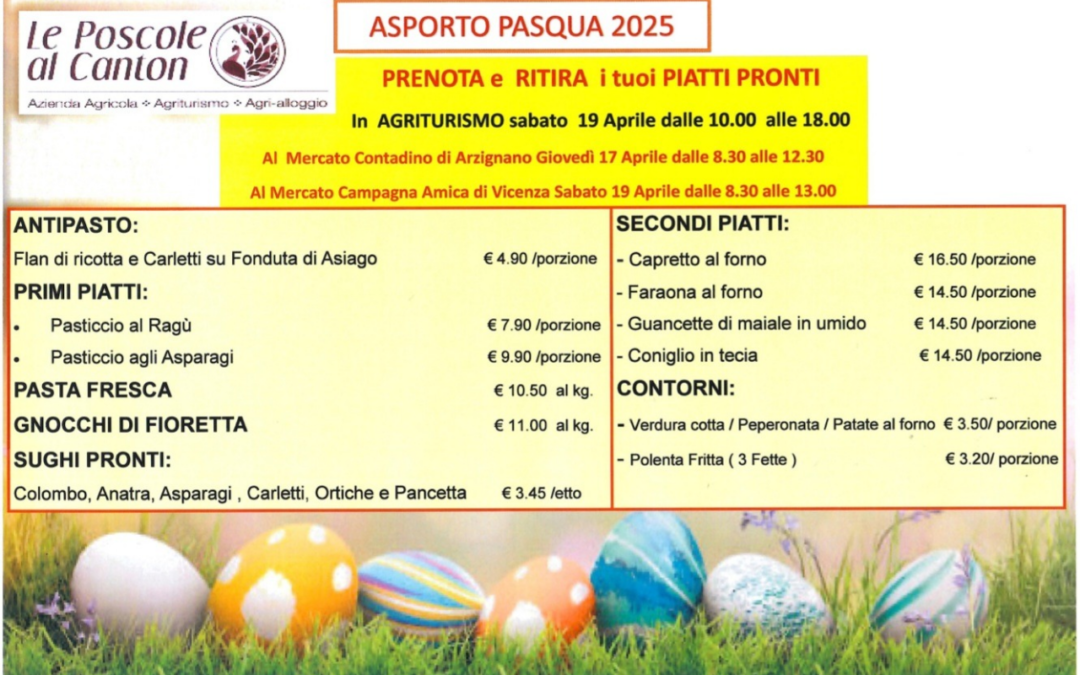 Pasqua 2025: i nostri piatti per ASPORTO