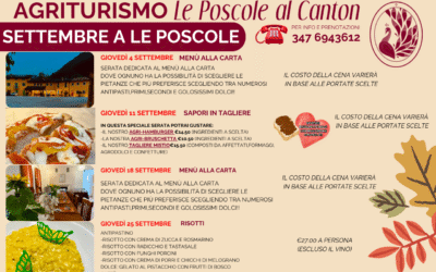 Settembre 2025: i giovedì a Le Poscole con i Sapori d’autunno e serate speciali.