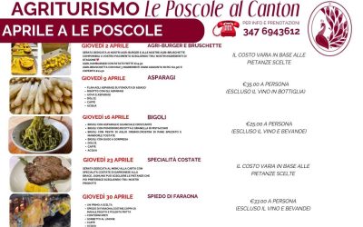 Aprile 2026: i Giovedì a Le Poscole; anche per ASPORTO