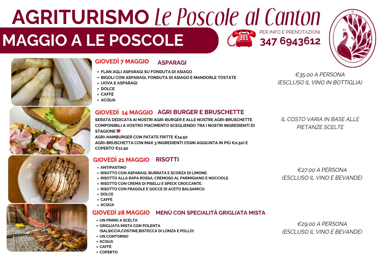 I Giovedì di Maggio 2026 a Le Poscole – Anche ASPORTO