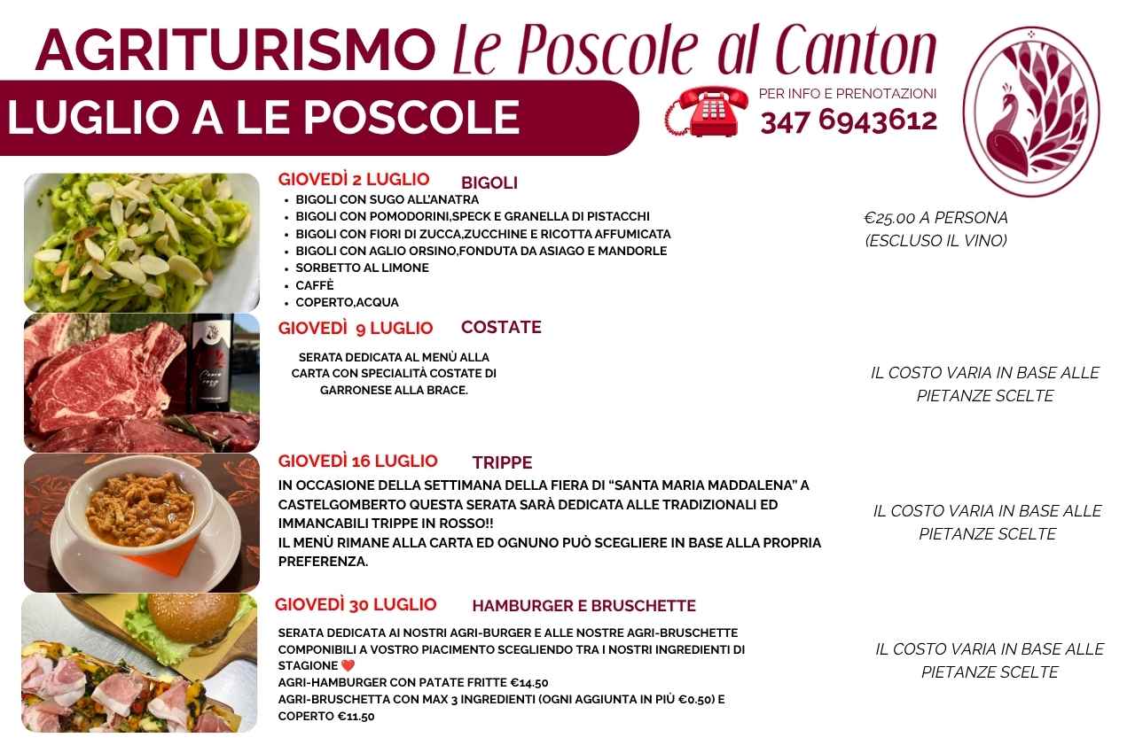 🌾 Le Serate del Giovedì di Luglio alle Poscole: il gusto autentico dell’estate tra tradizione, convivialità e sapori del territorio