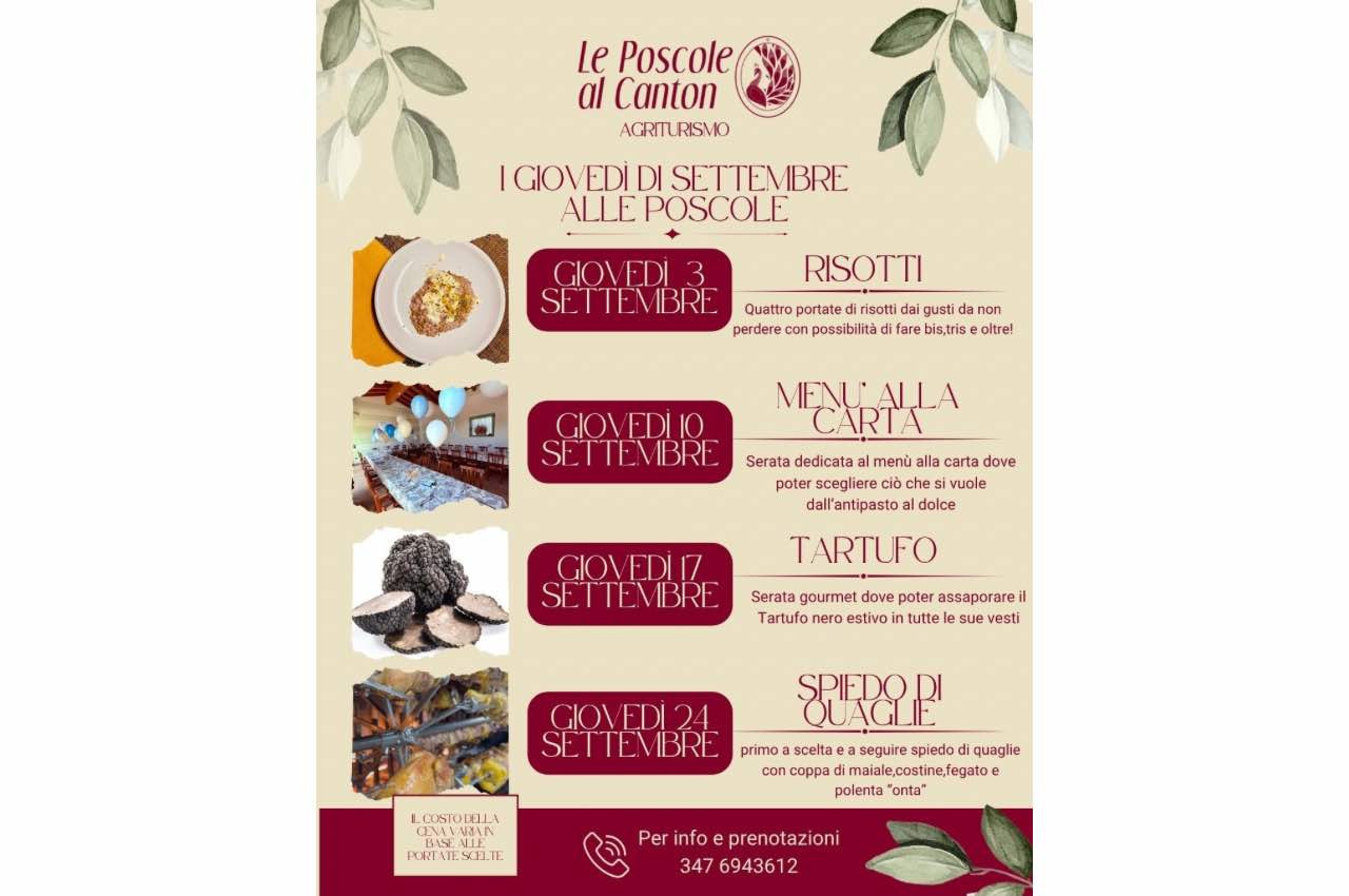 I Giovedì di SETTEMBRE alle Poscole: quattro serate tra gusto, tradizione e convivialità