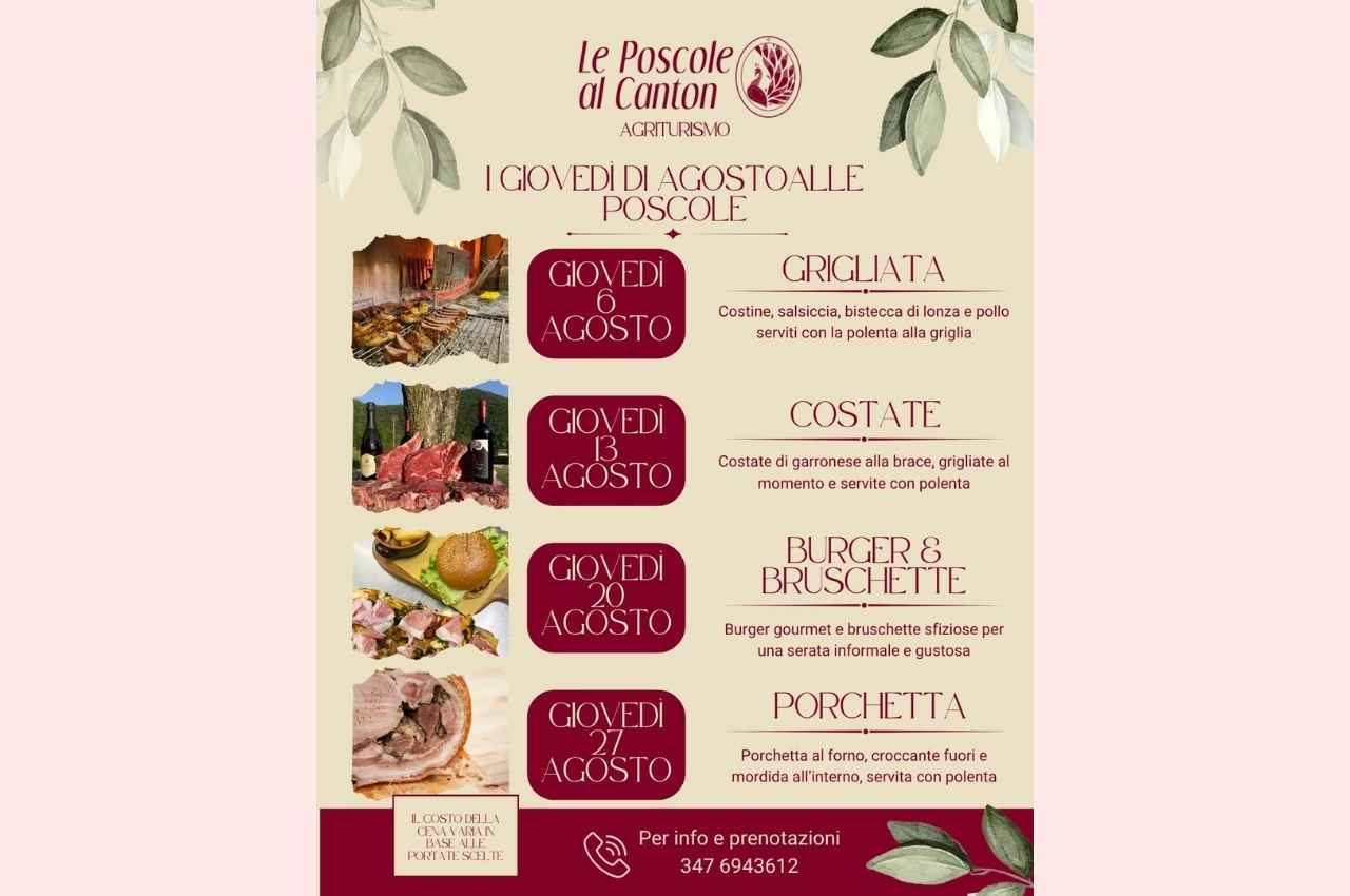 I Giovedì di Agosto alle Poscole: quattro serate speciali all’insegna del gusto e della tradizione 🦋